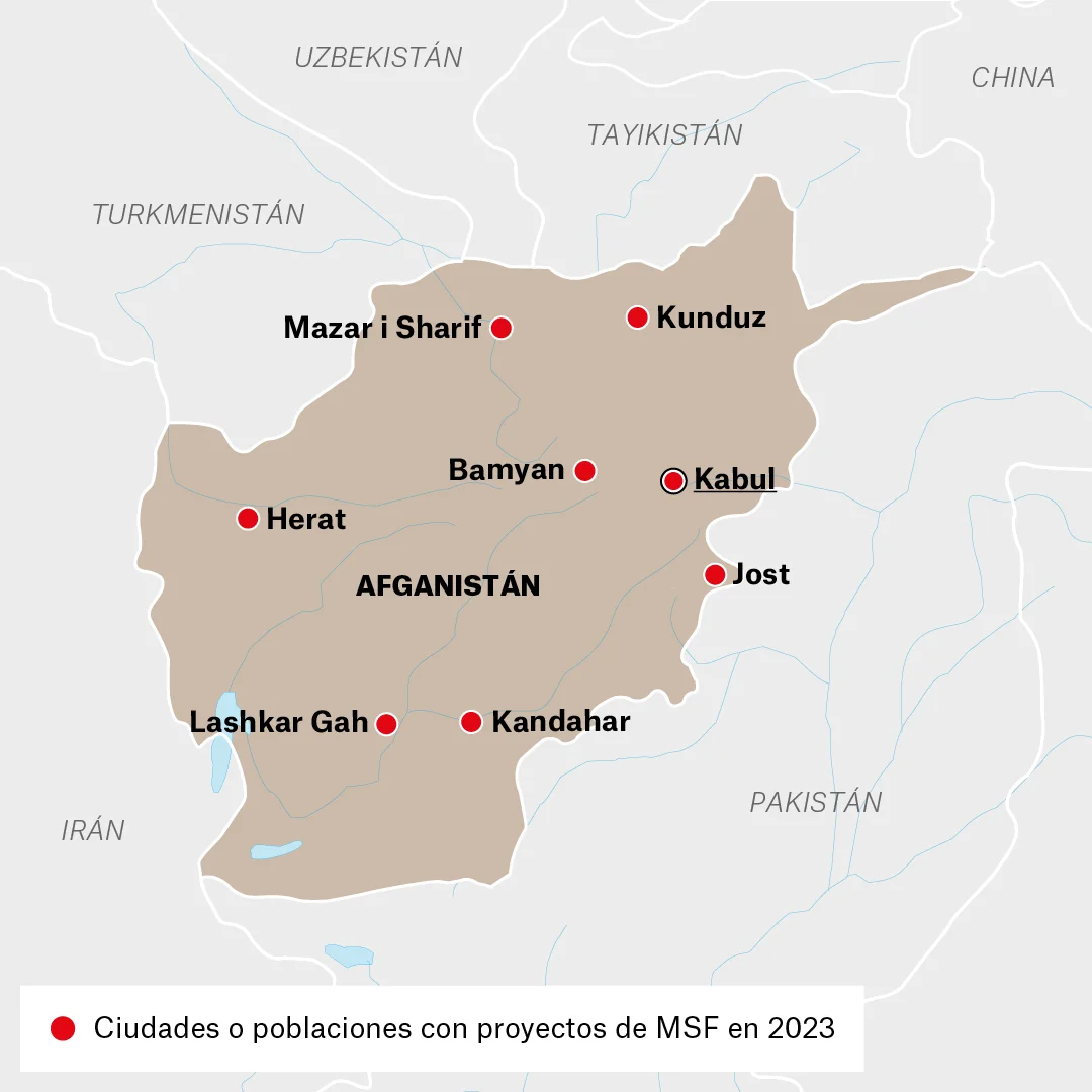 Mapa de actividades de MSF en Afganistán