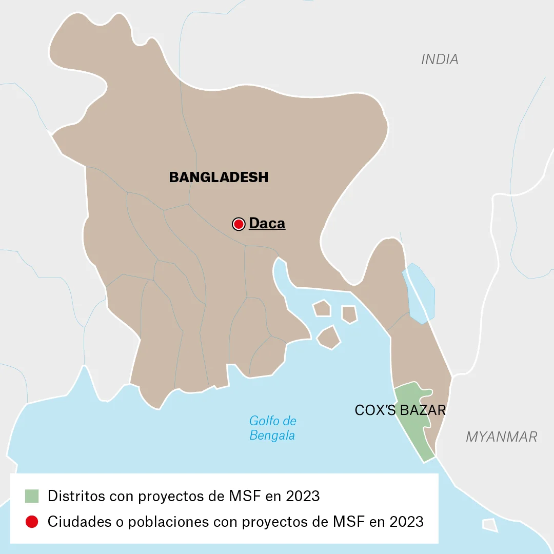 Mapa de actividades de MSF en Bangladesh.