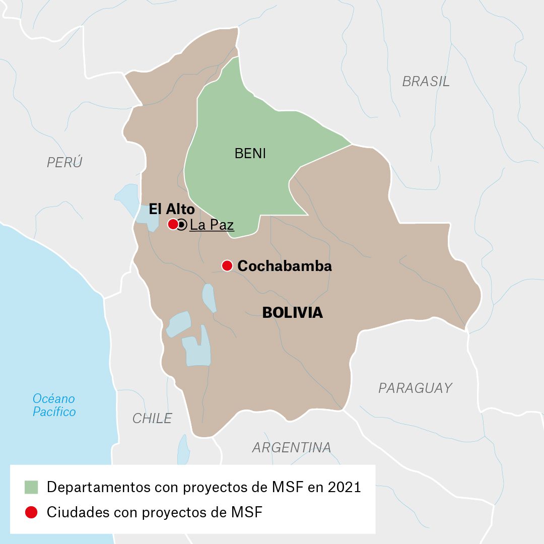 Mapa de actividades de MSF en Bolivia en 2021