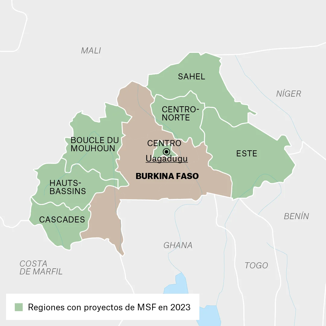 Mapa de actividades de MSF en Burkina Faso