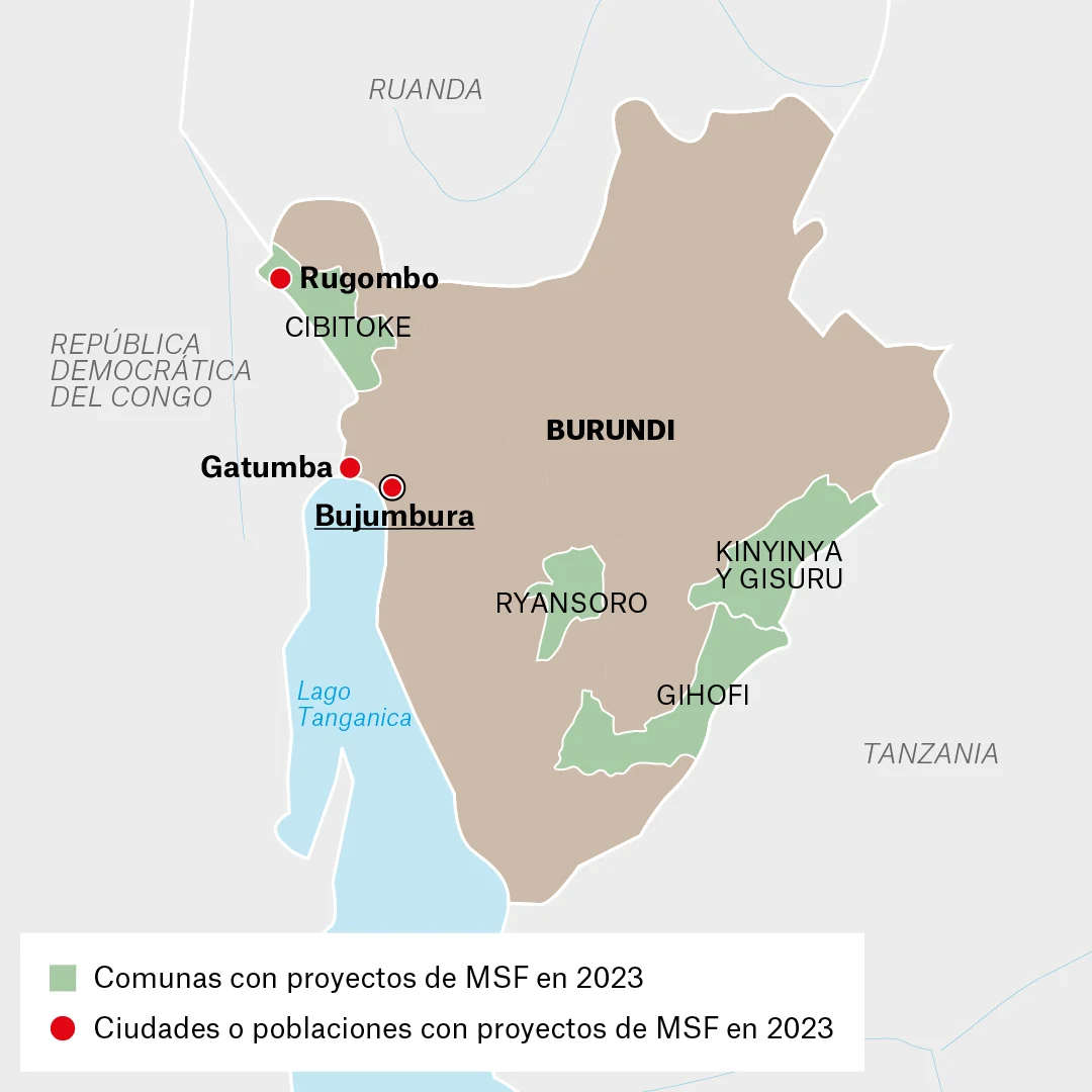 Mapa de actividades de MSF en Burundi