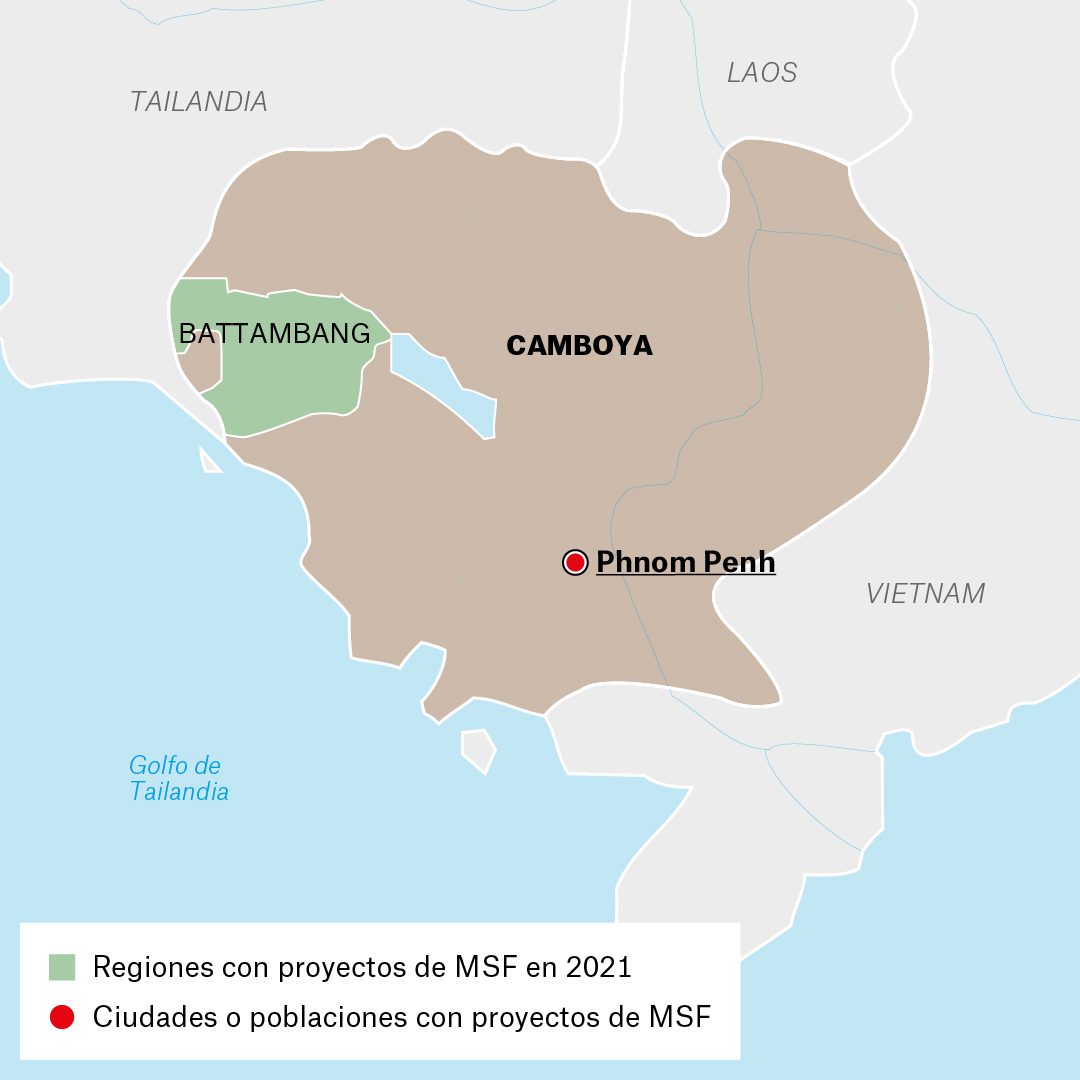 Mapa de actividades de Médicos Sin Fronteras en Camboya durante 2021