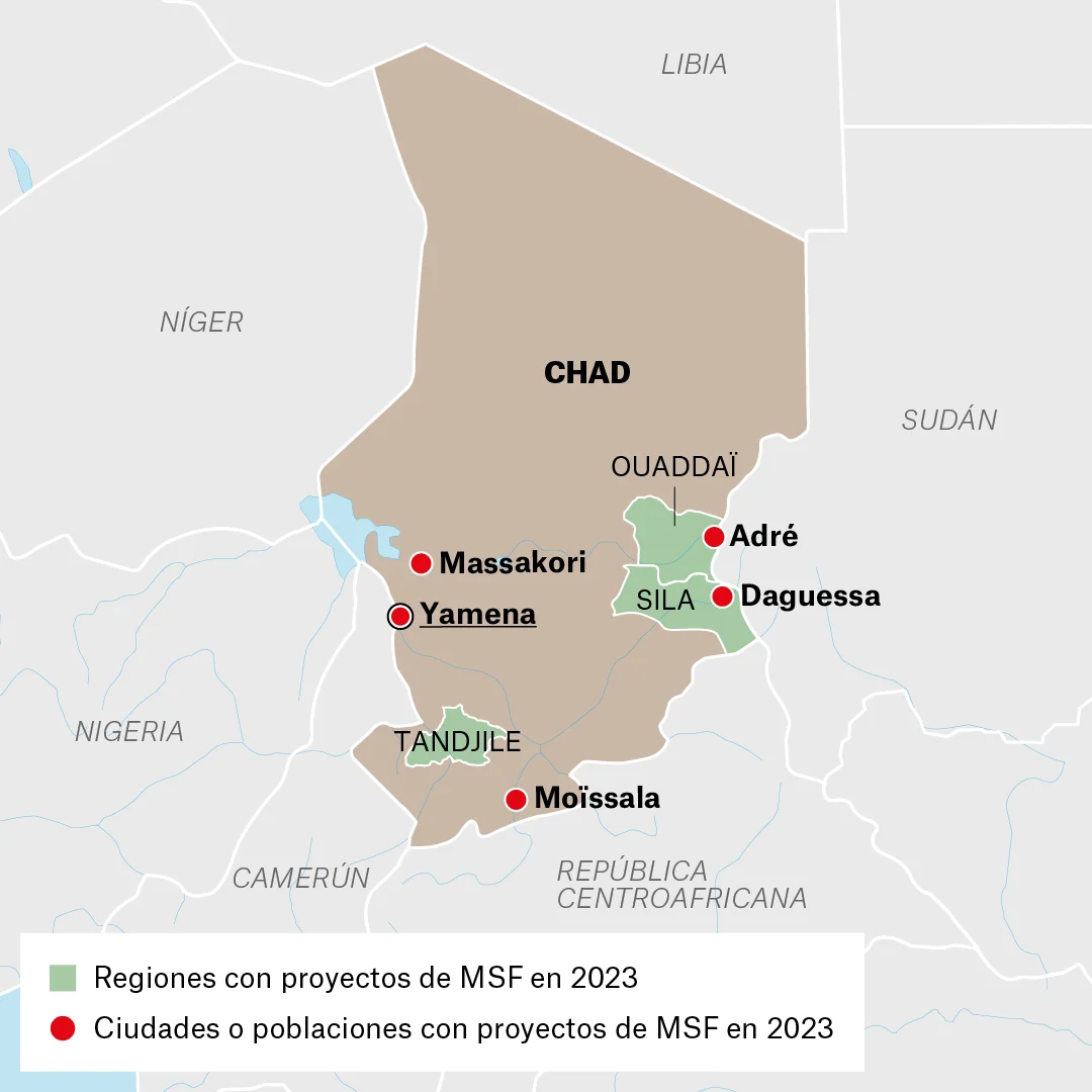 Mapa de nuestras actividades de MSF en Chad.