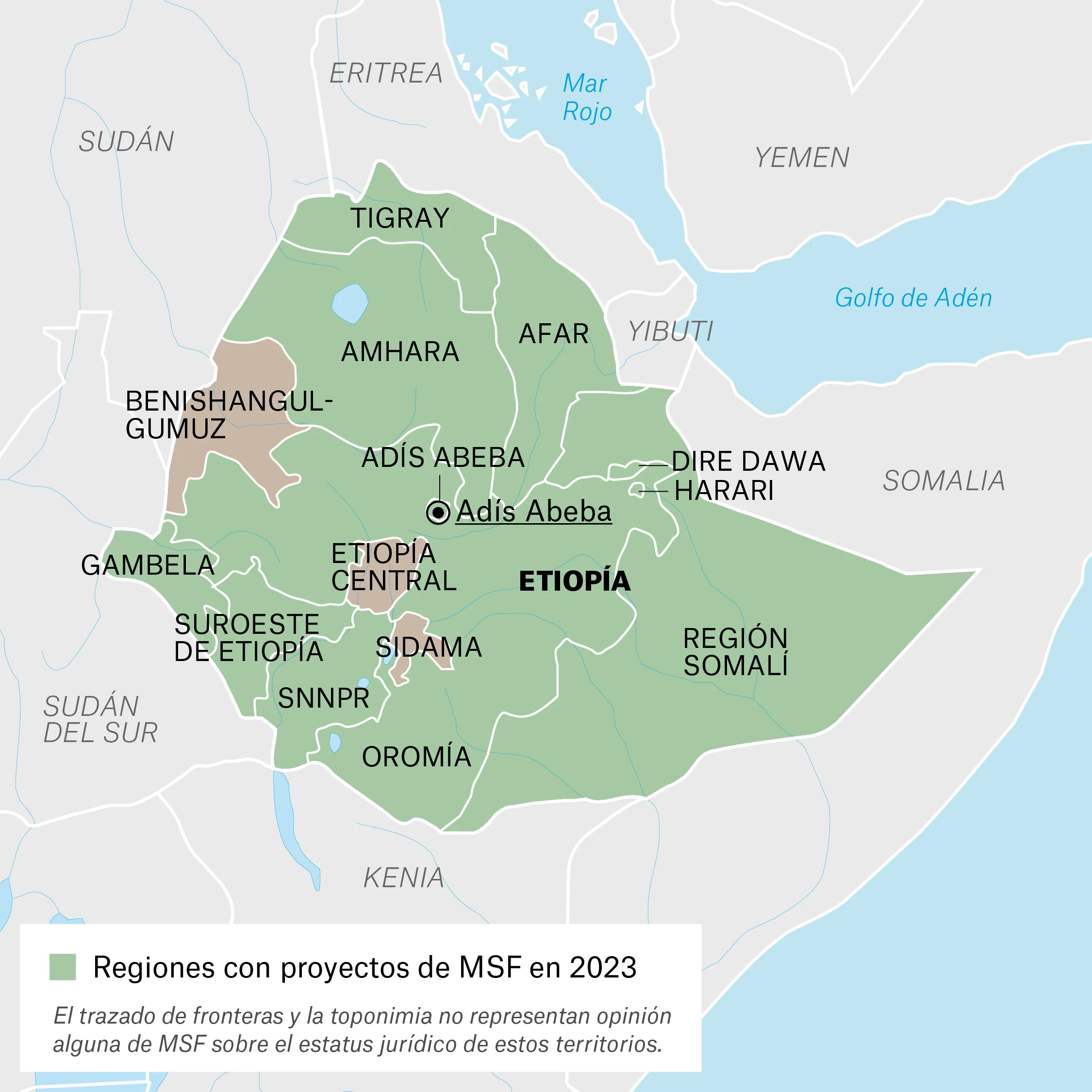Mapa de actividades de MSF en Etiopía
