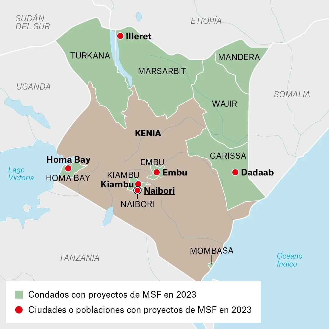 Mapa de actividades de MSF en Kenia