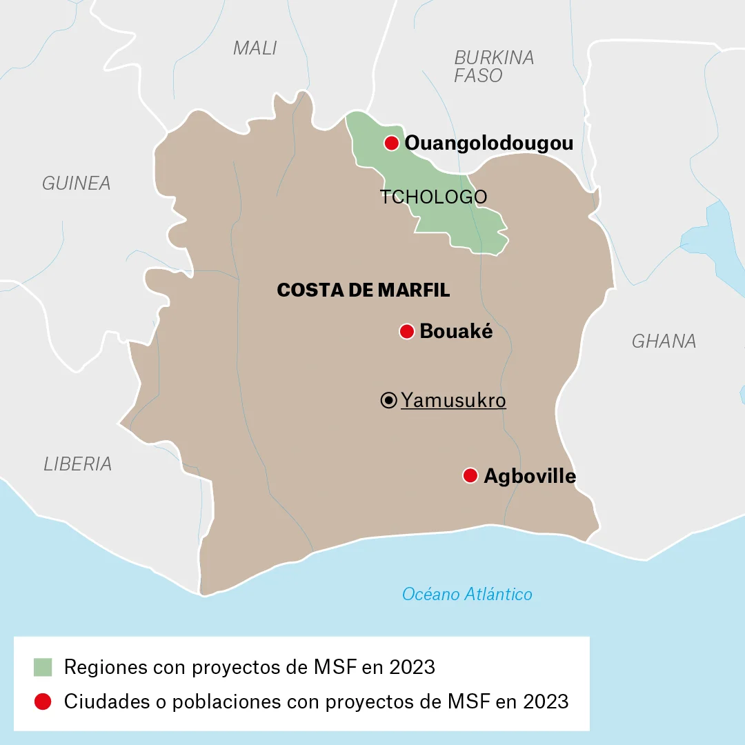 Mapa de actividades de MSF en Costa de Marfil