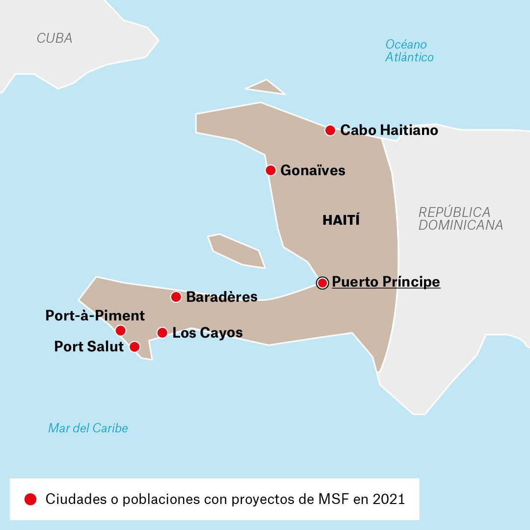 Mapa de Actividades de Médicos Sin Fronteras en Haití durante 2021