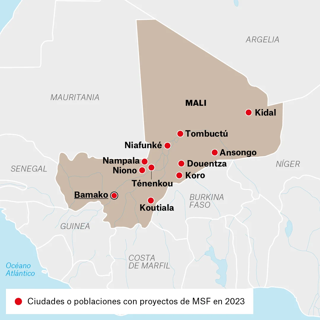 Mapa de actividades de MSF en Mali