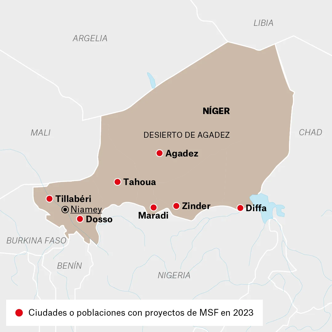 Mapa de actividades de MSF en Níger