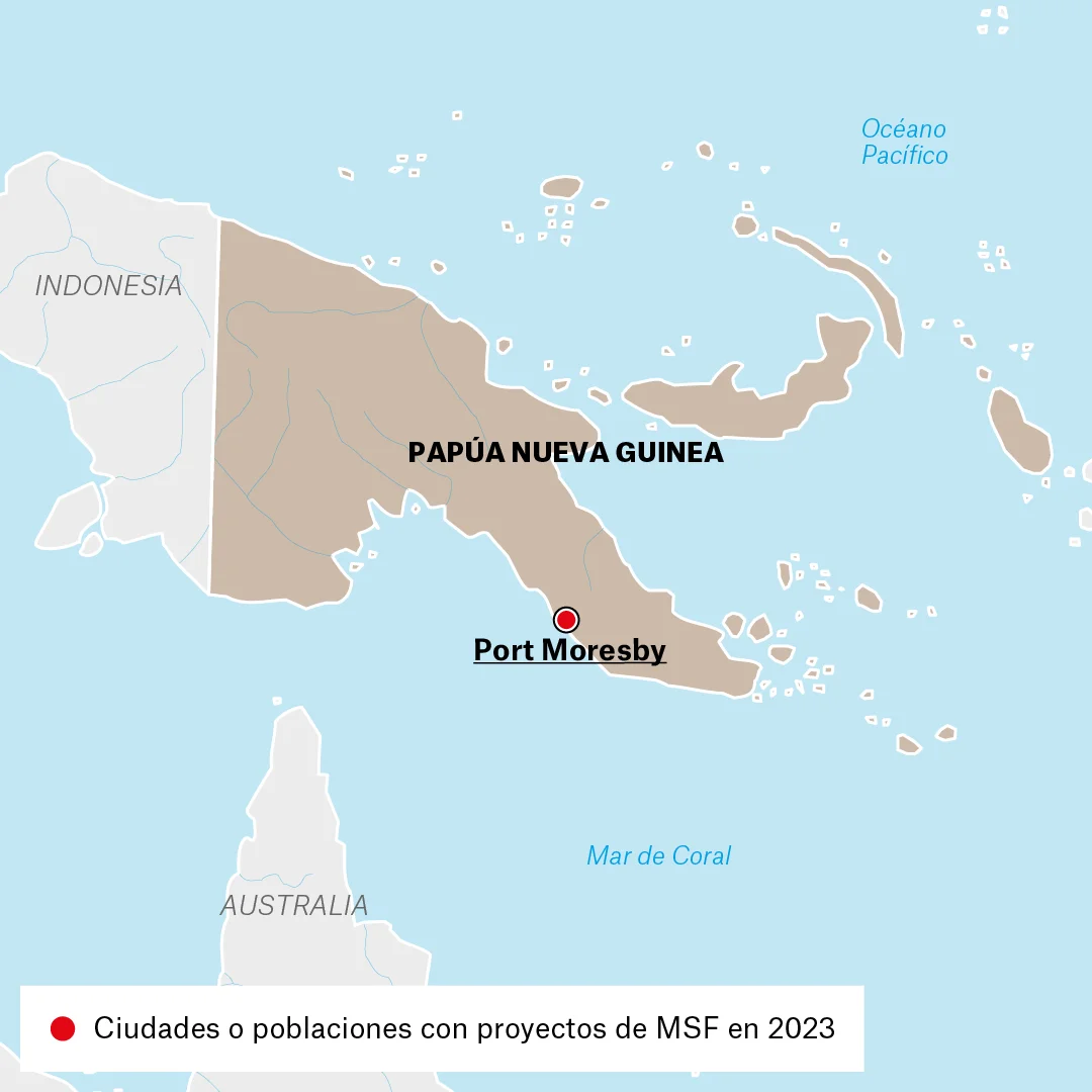 Mapa de lugares donde Médicos Sin Fronteras (MSF) trabaja en Papúa Nueva Guinea.