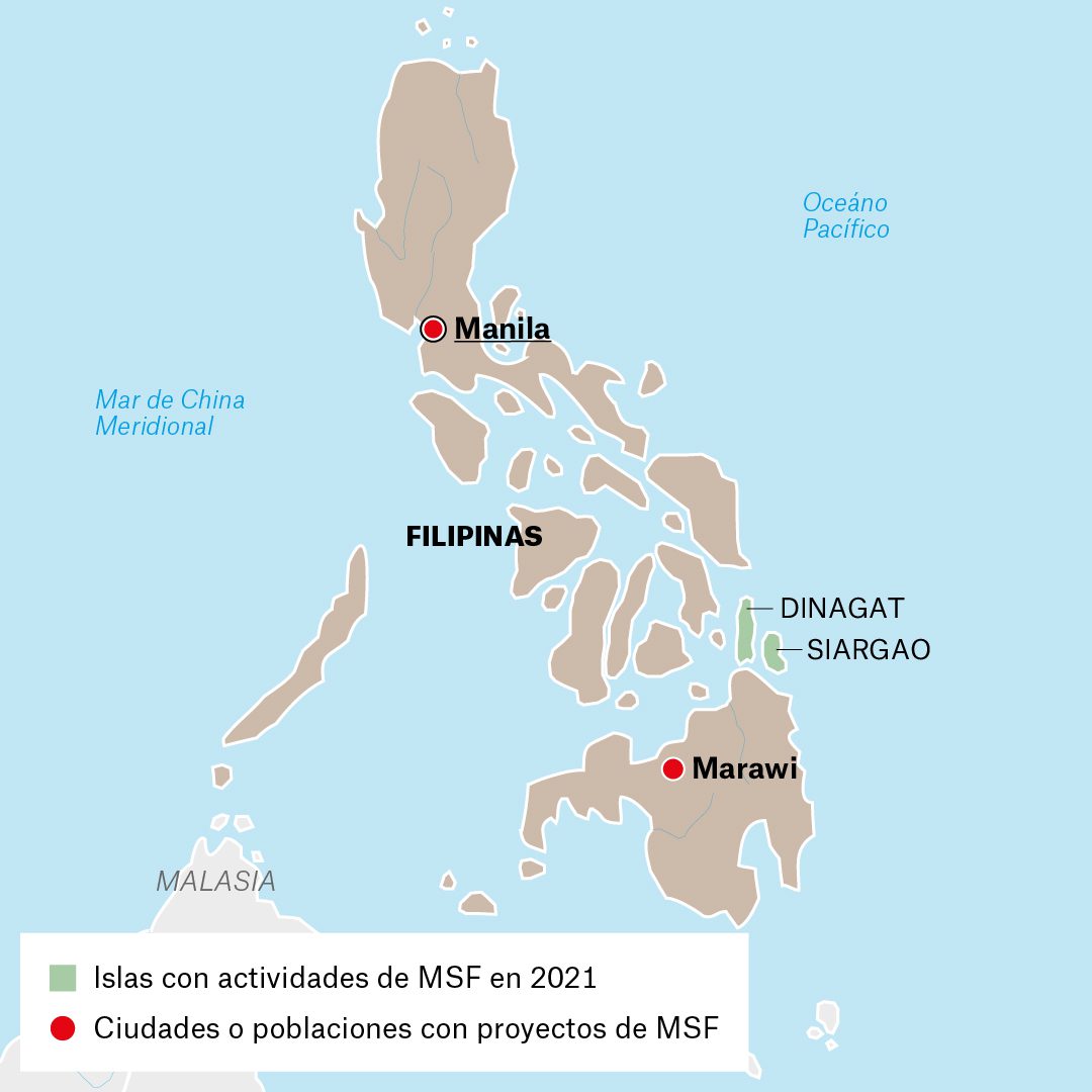 Mapa de actividades de Médicos Sin Fronteras en Filipinas durante 2021