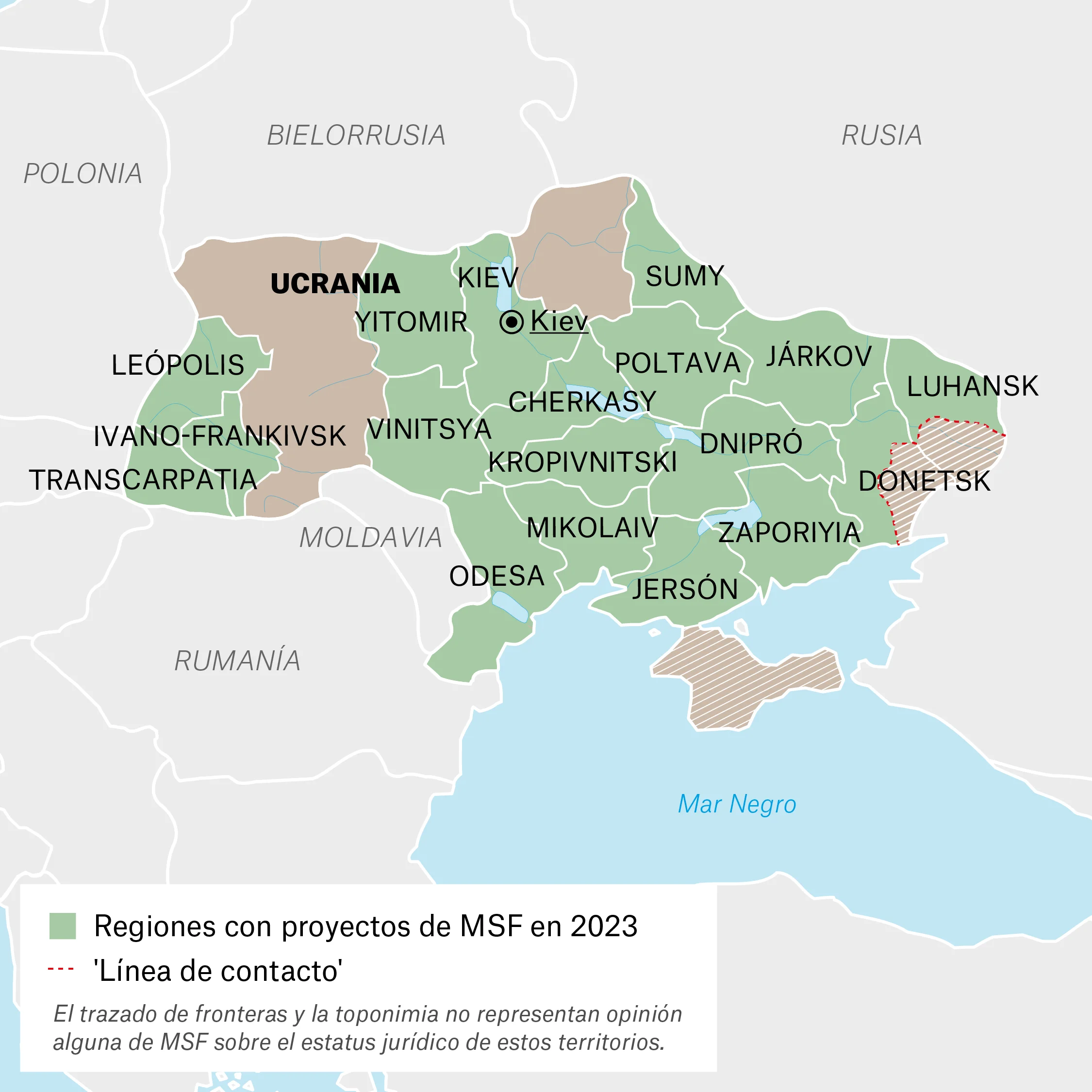 Mapa de actividades de MSF en Urania.