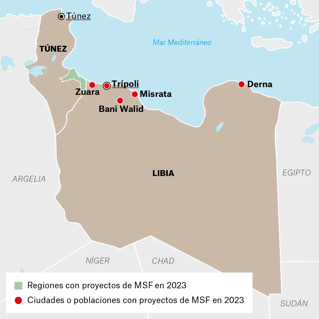 Mapa de actividades de MSf en Libia
