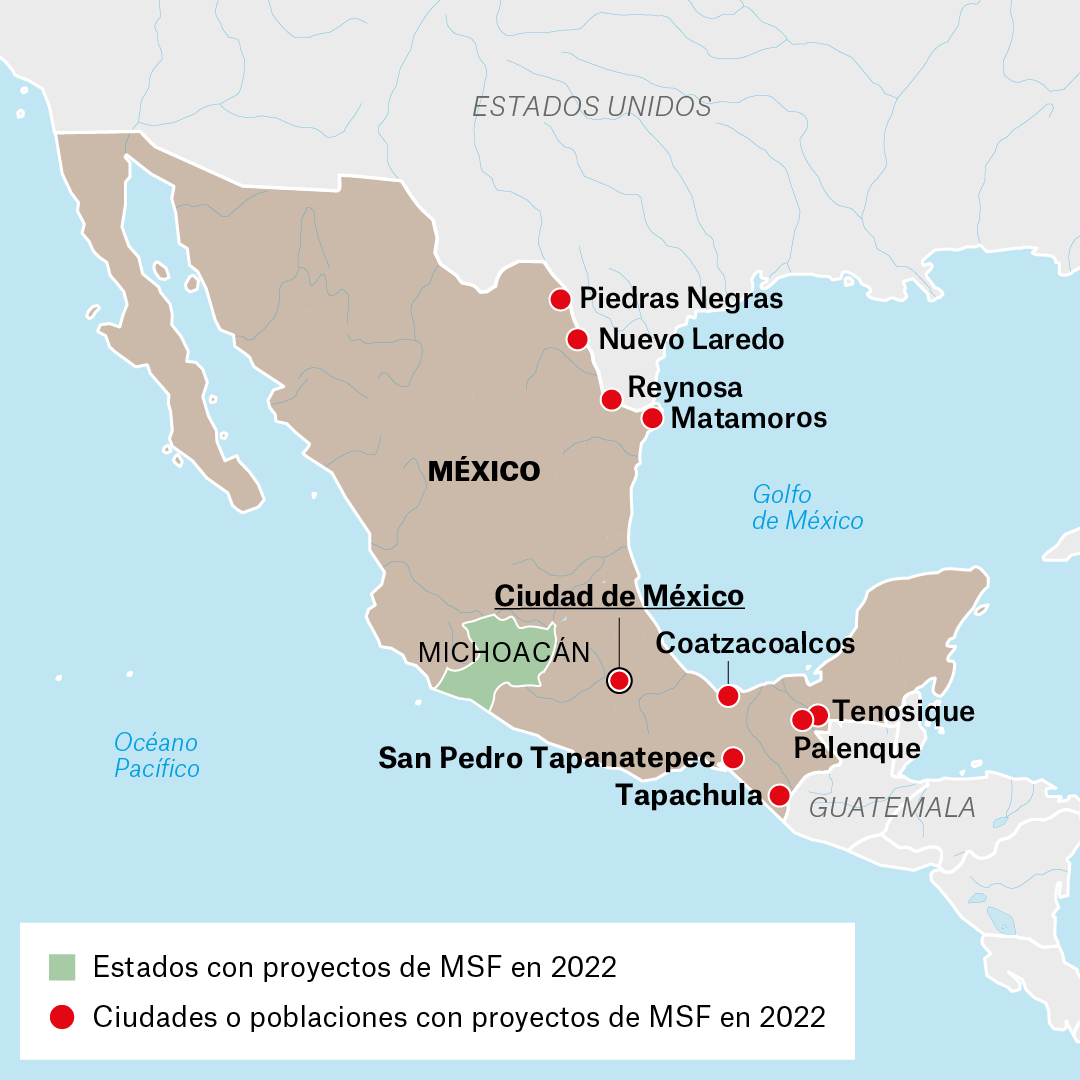 Mapa de actividades Médicos Sin Fronteras en Mexico IAR 2022