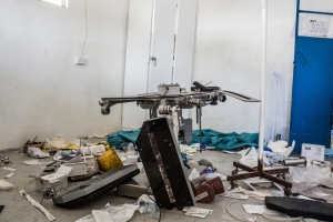 The destroyed and ransacked operating theater at the MSF hospital in Leer