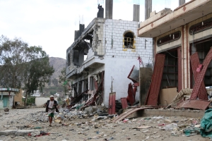 Haydan streets and buildings destroyed by airstrikes.