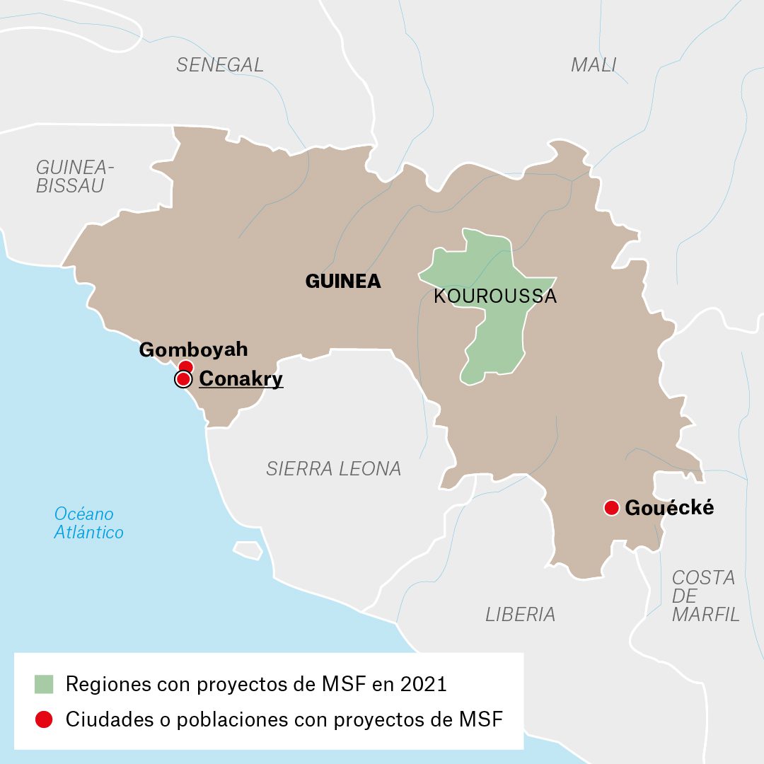  Mapa de actividades de Médicos Sin Fronteras en Guinea durante 2021