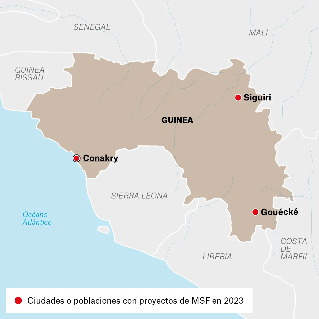 Mapa de actividades de MSF en Guinea