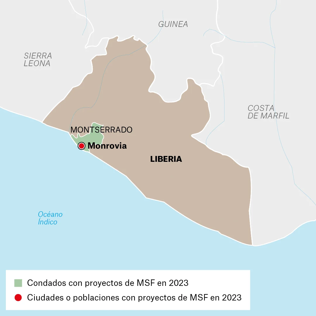 Mapa de actividades de MSF en Liberia