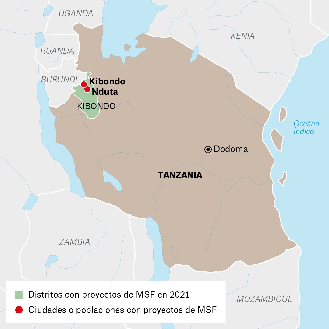 Mapa de actividades de Médicos Sin Fronteras en Tanzania durante 2021