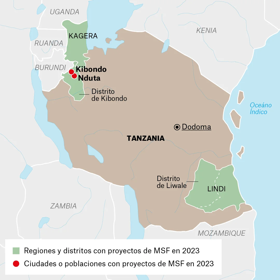 Mapa de actividades de MSF en Tanzania