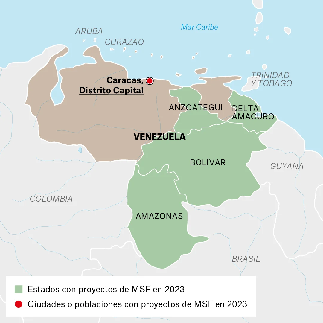 Mapa de actividades de MSF en Venezuela
