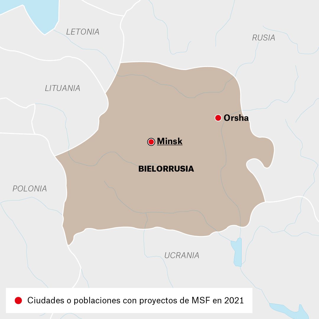 Mapa de actividades de MSF en Bielorrusia en 2021