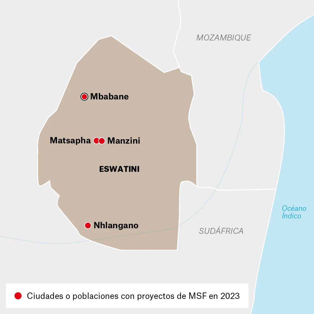 Mapa de actividades de MSF en Eswatini