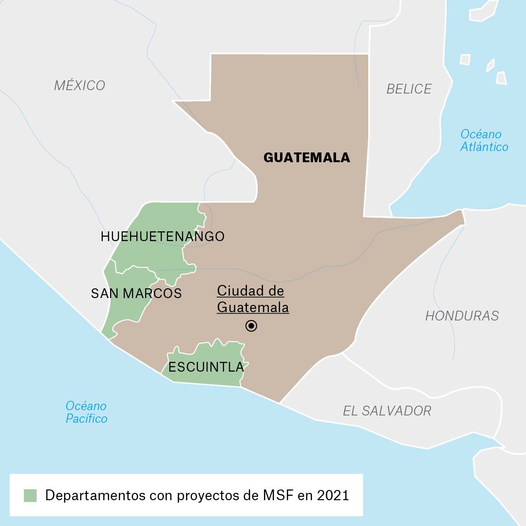 Mapa de actividades de Médicos Sin Fronteras en Guatemala durante 2021
