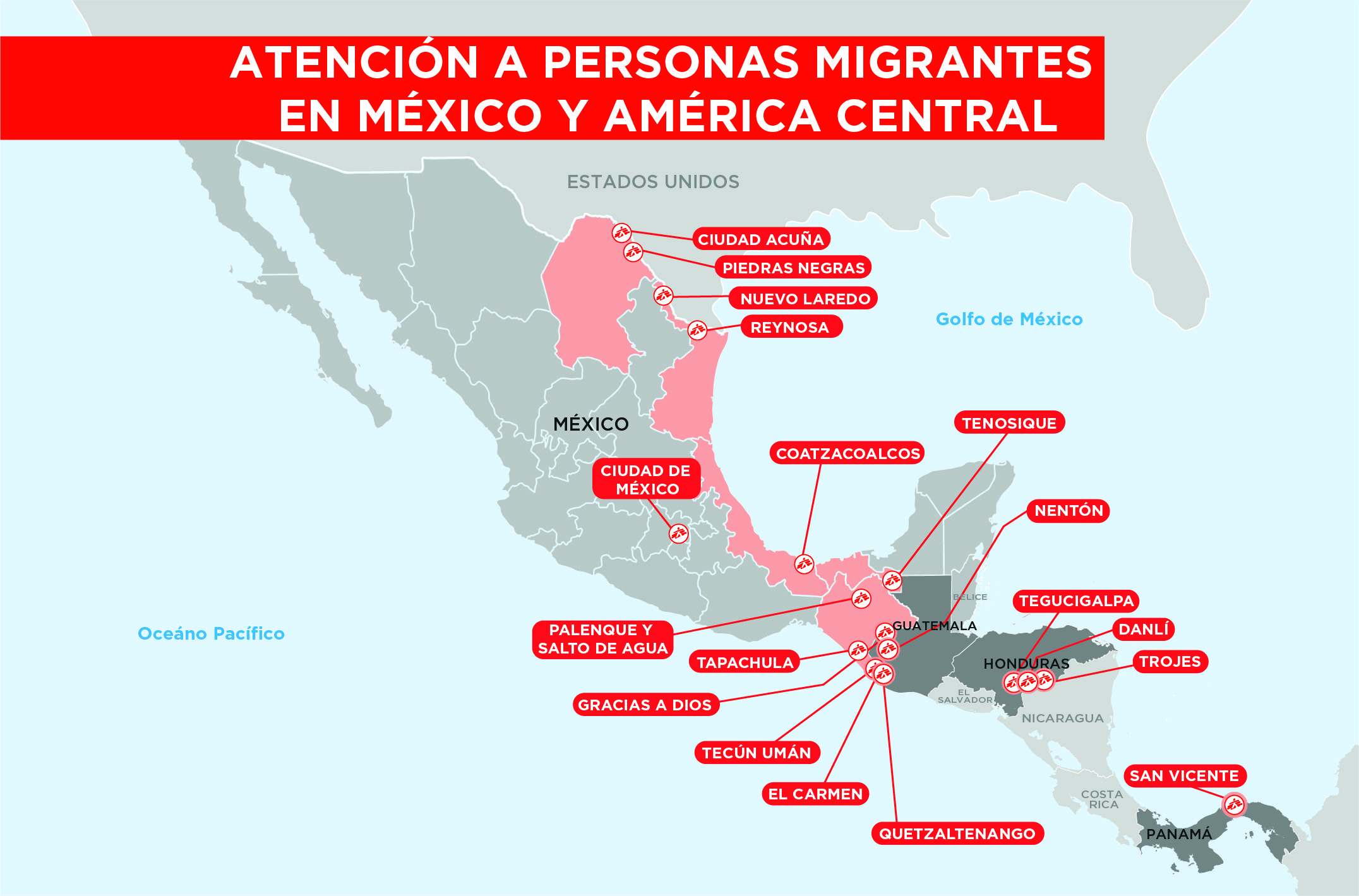Mapa de atención a migrantes en México y Centroamérica