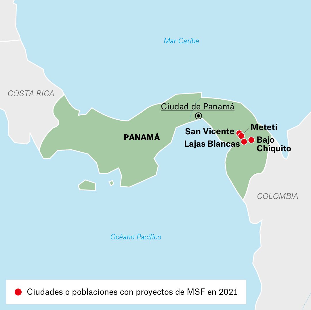 Mapa de actividades de Médicos Sin Fronteras en Panamá durante 2021