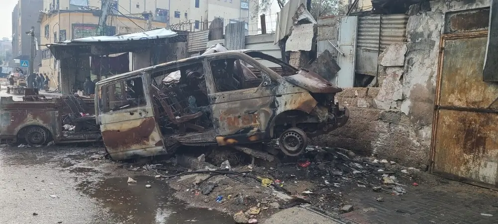 Una ambulancia de MSF destruida en diciembre de 2023 en la ciudad de Gaza. Palestina, noviembre de 2024.