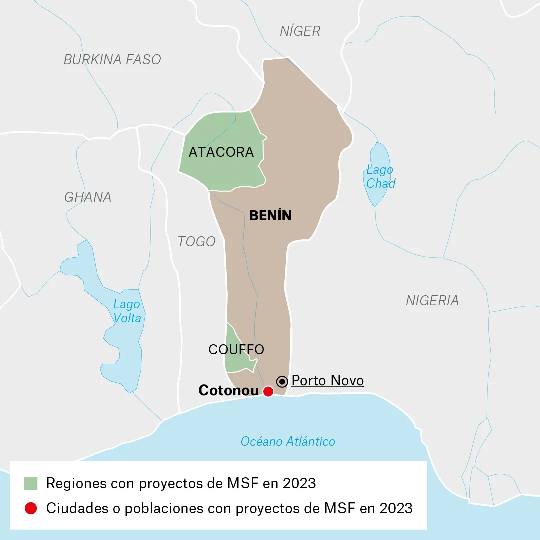 Mapa de actividades MSF en Benín