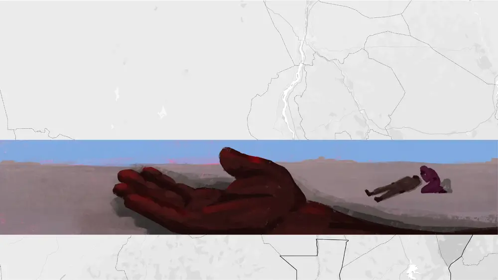 Ilustraciones de testimonios sobre la violencia sexual que sufrieron pacientes de MSF durante su largo viaje desde El Fasher, Sudán, hasta Tiné Chad, y viceversa. 