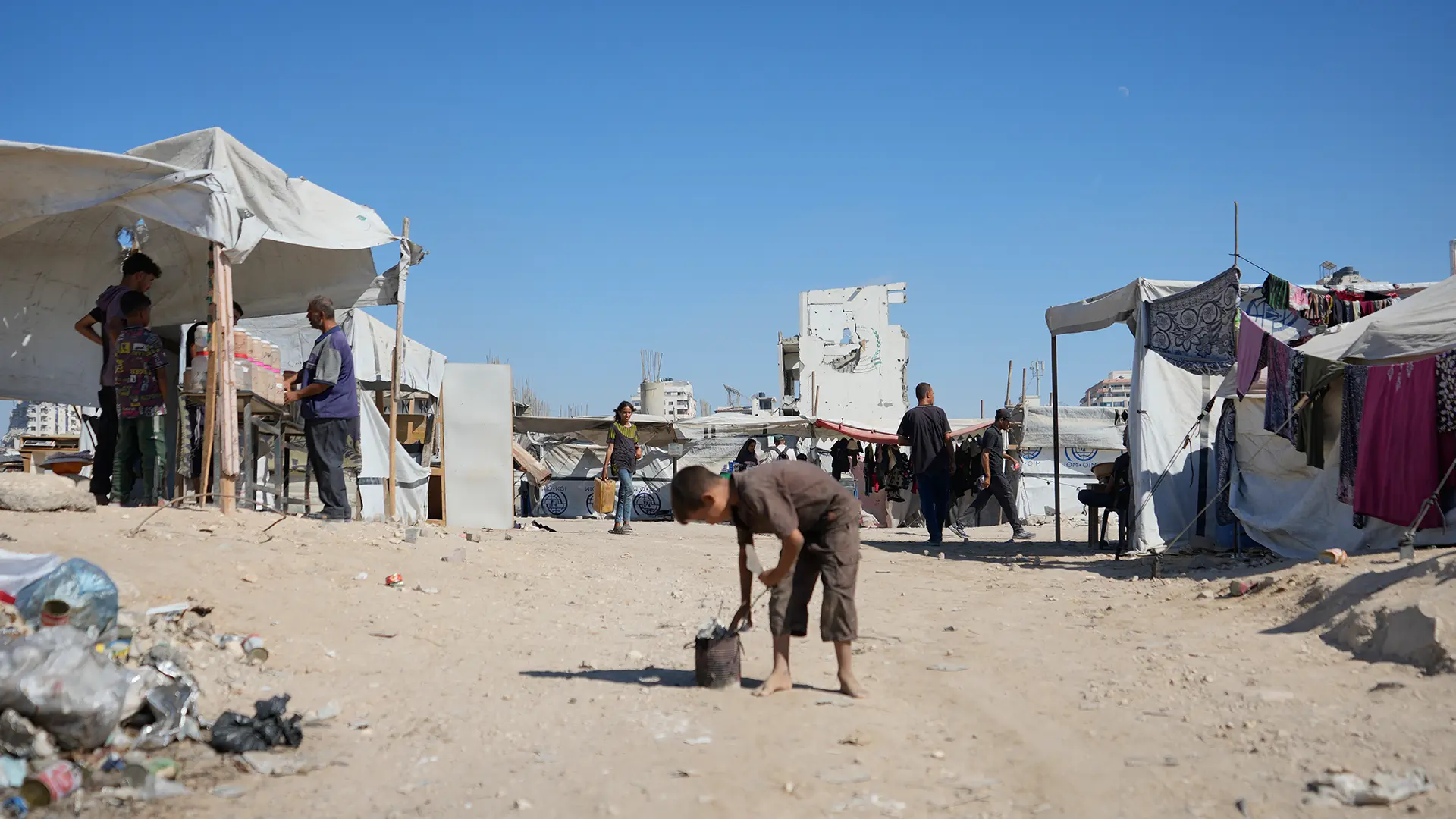 Familias palestinas desplazadas en la ciudad de Gaza.4 de septiembre de 2025