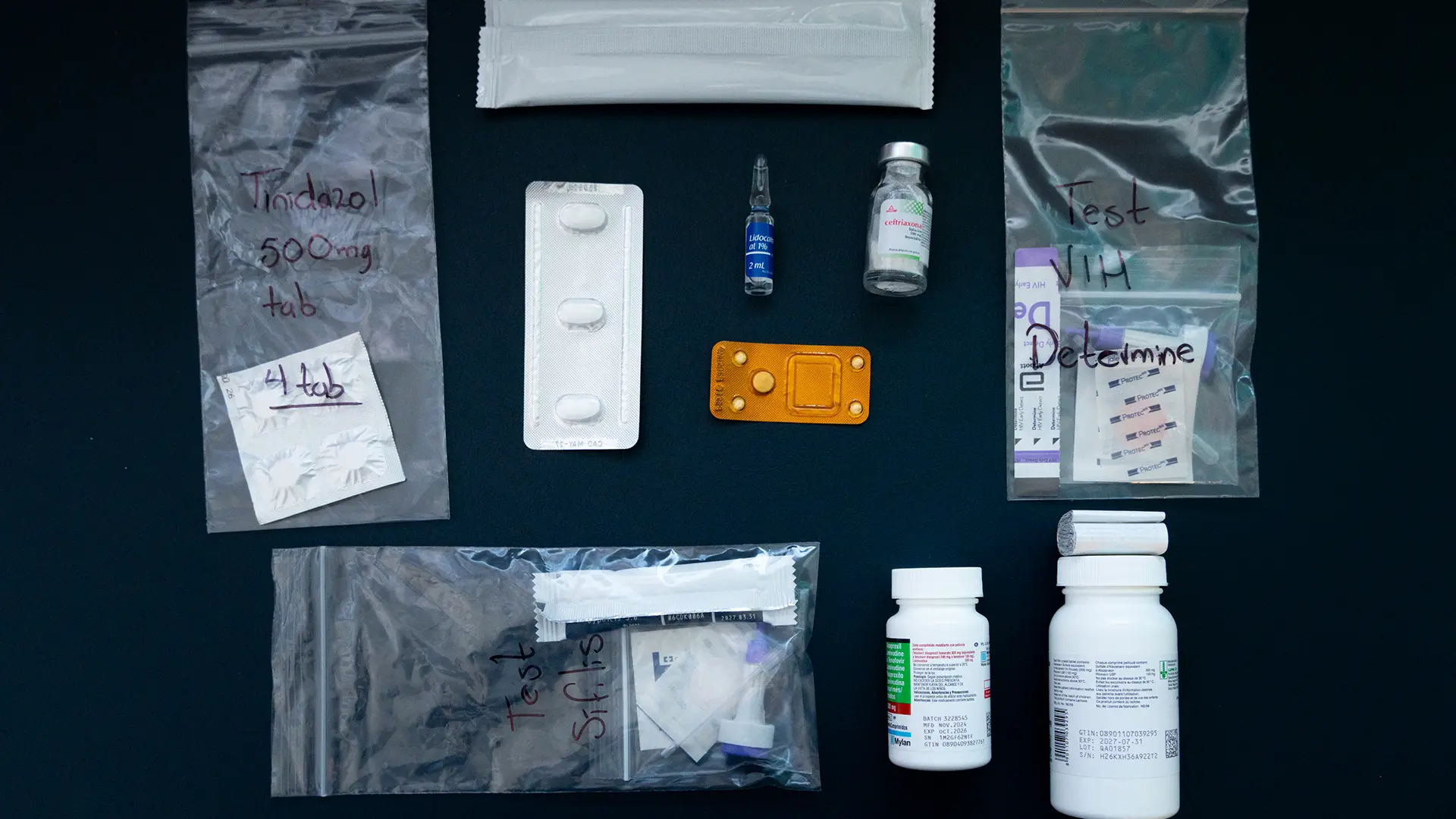 Kit preparado para atender casos de violencia sexual en las primeras 72 horas en el Centro de Atención Integral (CAI).
