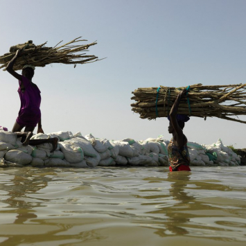 Foto de archivo: La madera es recolectada por mujeres en Rubkona en Sudán del Sur. Las inundaciones han devastado Unity State y las actividades generadoras de ingresos, como la recolección de leña, se han vuelto cada vez más difíciles. Mayo de 2022 ©Peter Caton