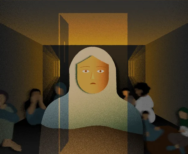 Ilustraciones que representan el testimonio de un sobreviviente de una detención en Siria, julio de 2025.