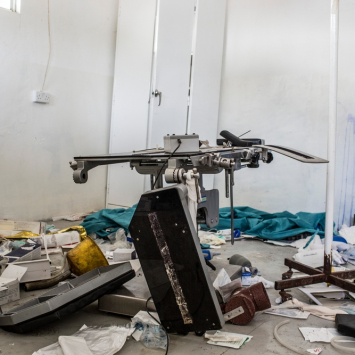 The destroyed and ransacked operating theater at the MSF hospital in Leer