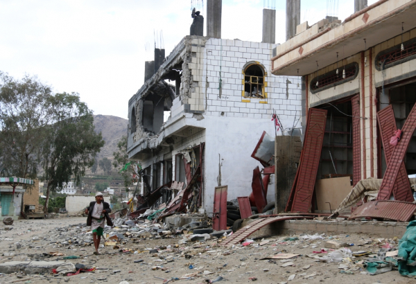 Haydan streets and buildings destroyed by airstrikes.