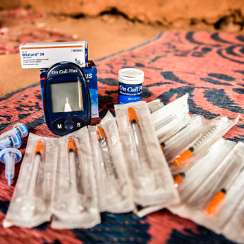 A treatment kit for patients with type 1 diabetes including a glucometer and glucometer strips, needles, insulin among others.